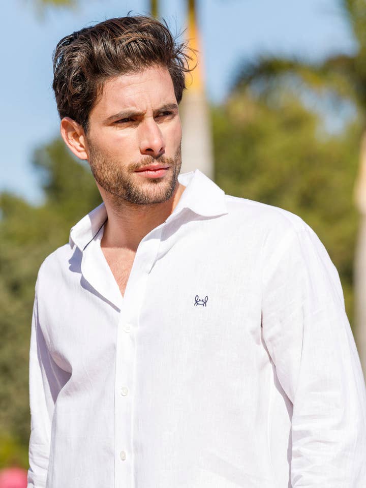 Custi Mikelo – Großhandel Hemd mit Button-down-Kragen – Herren – Weißes Leinenhemd | Ibiza