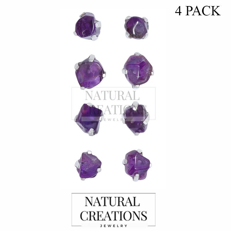 Nature Crafts - Wholesale Stud/Post Earrings - Natural Rough Amethyst Stud Earrings in Sterling Silver1