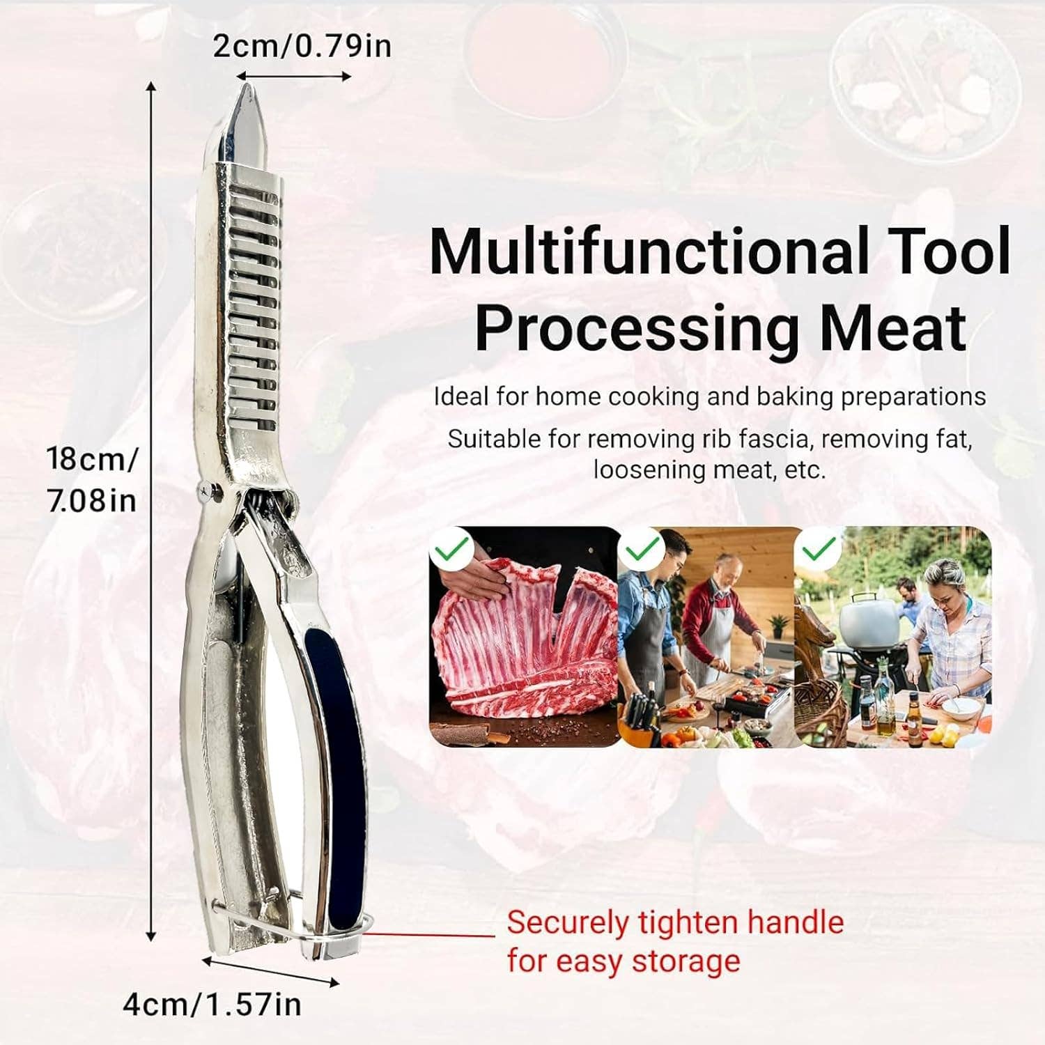 VIGOR - Wholesale Kitchen Tool/Gadget - Stainless Steel Rib Prep Tool Membrane Remover Ergonomic3