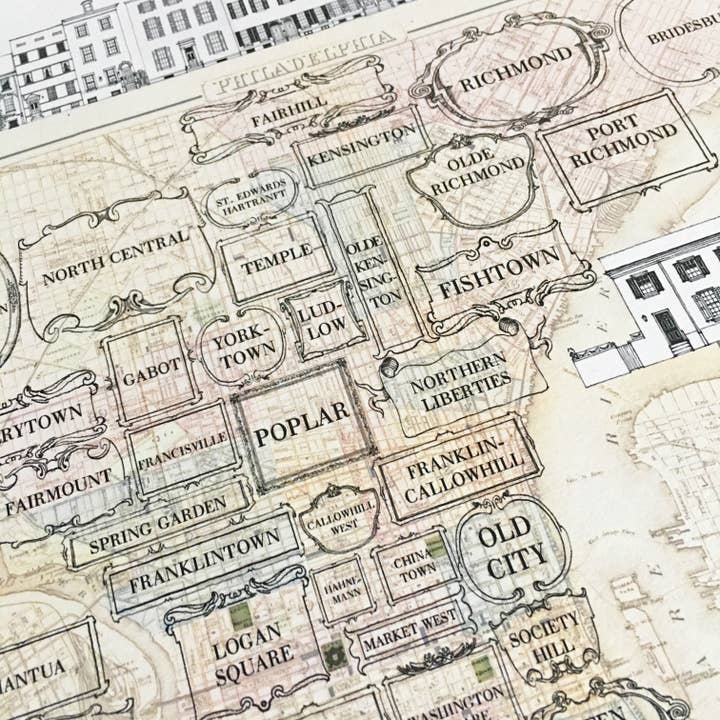 Turn-of-the-Centuries - Venta al por mayor Ilustración - IMPRESIÓN ARTÍSTICA DEL MAPA DE LOS BARRIOS DE PENSILVANIA2