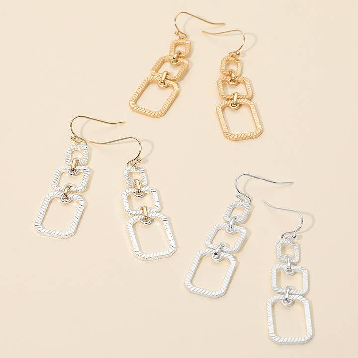 Pendientes colgantes de eslabón cuadrado abierto geométrico texturizado para venta al por mayor de Sensibling Corp.