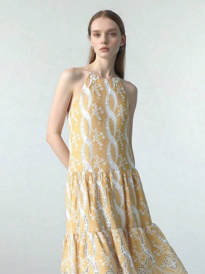 Abito a strati con ricamo premium e scollo all'americana per la vendita all'ingrosso da parte di 1 Fashion