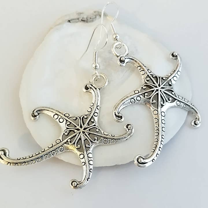 Silver Starfish Earrings, Nautical Earrings for wholesale by Piccadilly Pendants