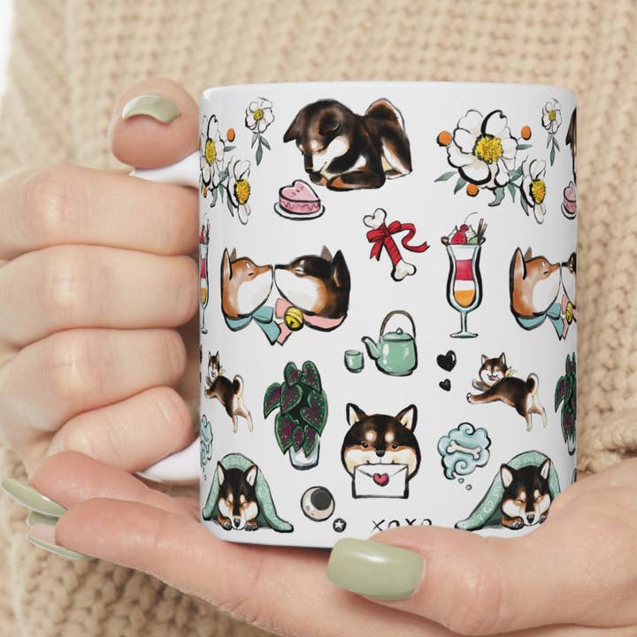 Be My Valentine Black and Tan Shiba Inu Mug | Sumi Ink Gift for wholesale by RICE&INK