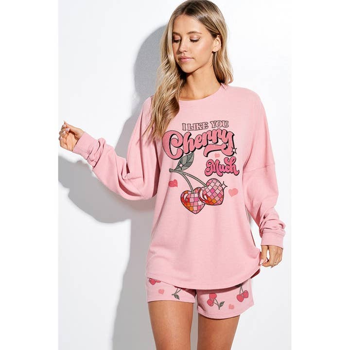 Lemon Tree - Wholesale Lounge Set - Women's - Cherry much print lounge short pants set4