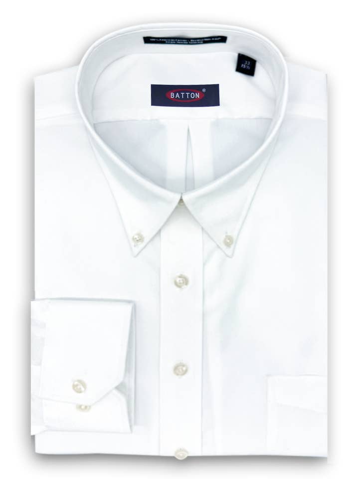 Batton - Wholesale Button Down Shirt - Men's - Beyond Non-Iron® White 80s 2-Ply Pinpoint Cotton Dress Shirt – Neil (Average Sleeve & Dual Size)