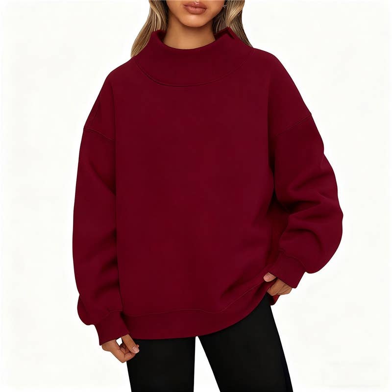 FurDecoration - Wholesale Sweatshirt - Women's - Solid Color High Neck Fleece Sweatshirt8