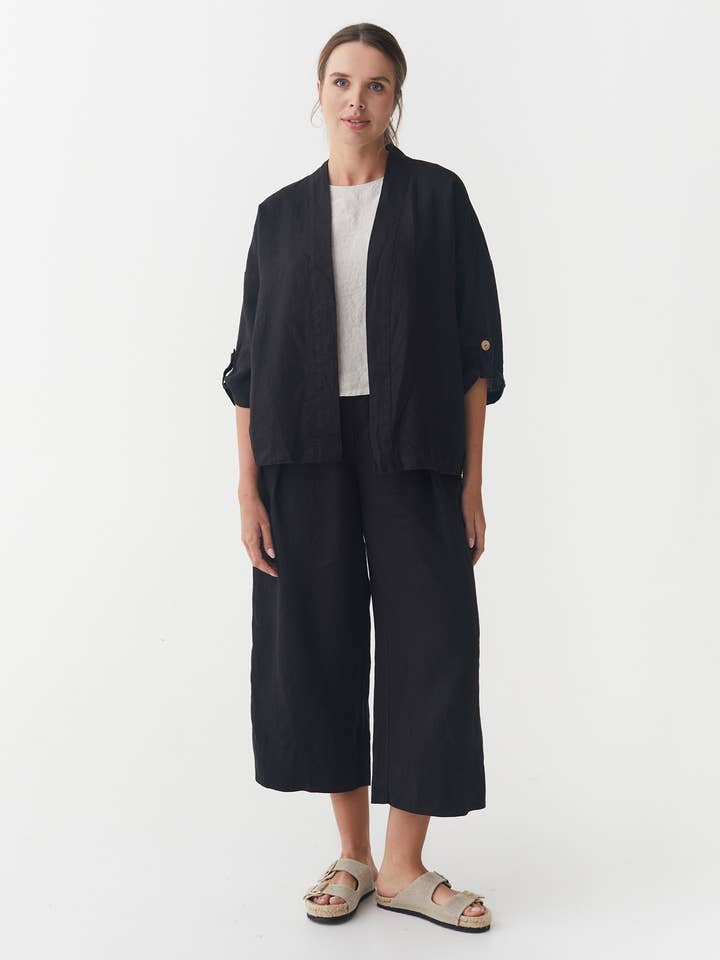 MagicLinen (We handle U.S. import procedures for you) - Wholesale Jacket - Women's - Linen kimono jacket Banos in Black1