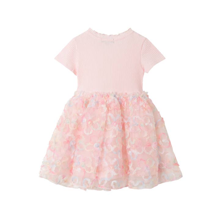 Kids (2-6x) Rib Knit Dress with 3D Floral Tulle Skirt | Light Pink for wholesale on Faire