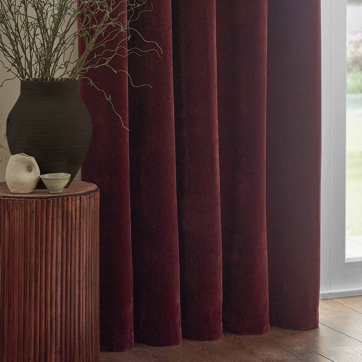 Heavy Chenille Room Darkening Eyelet Curtains Beetroot for wholesale on Faire3