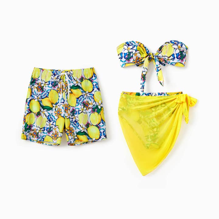 Couple's Matching Lemon Print Yellow Swimwear for wholesale by PatPat Matching
