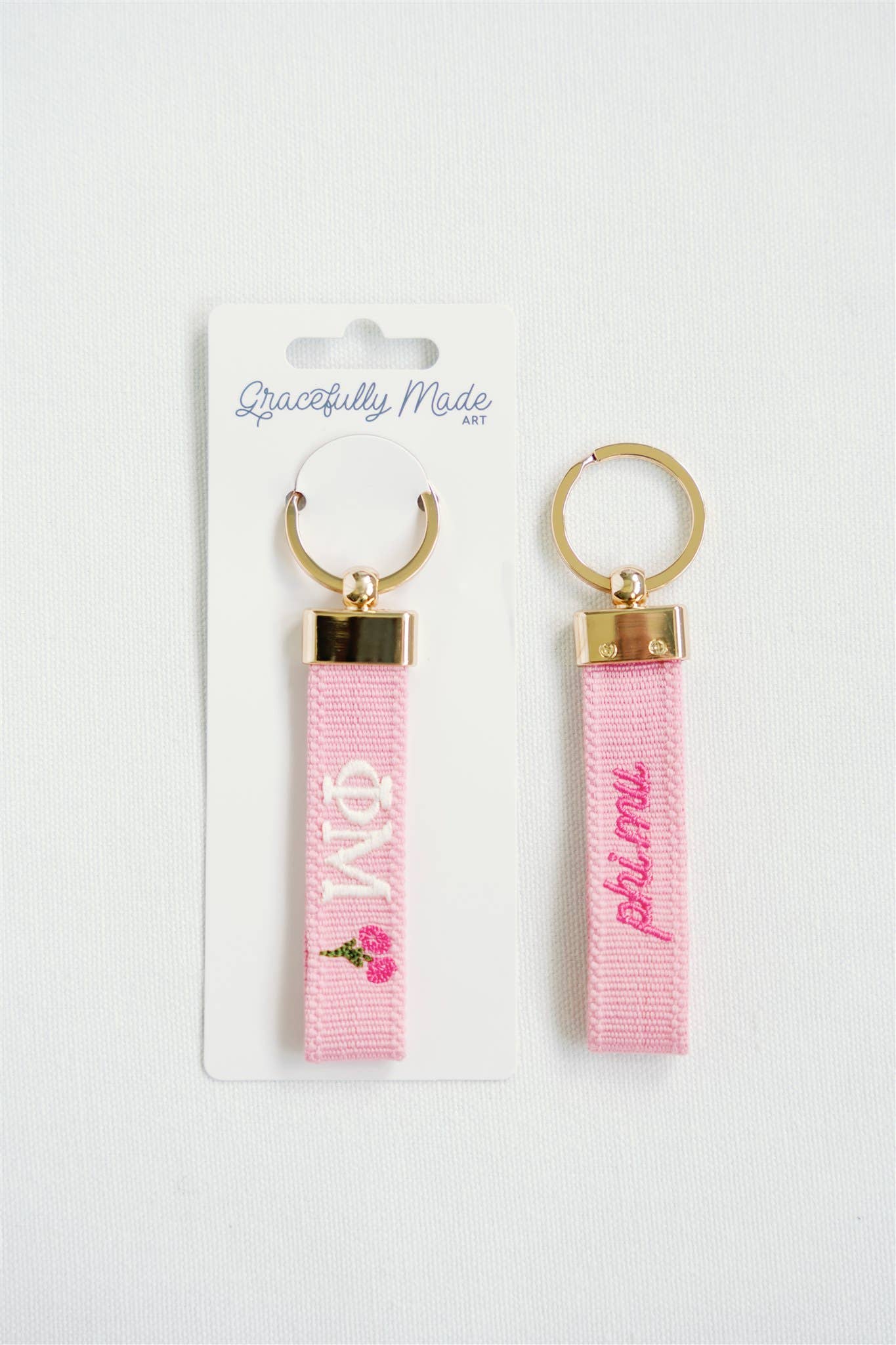 Gracefully Made Art - Wholesale Keychain - Women's - Phi Mu Embroidered Keychain, Sorority1