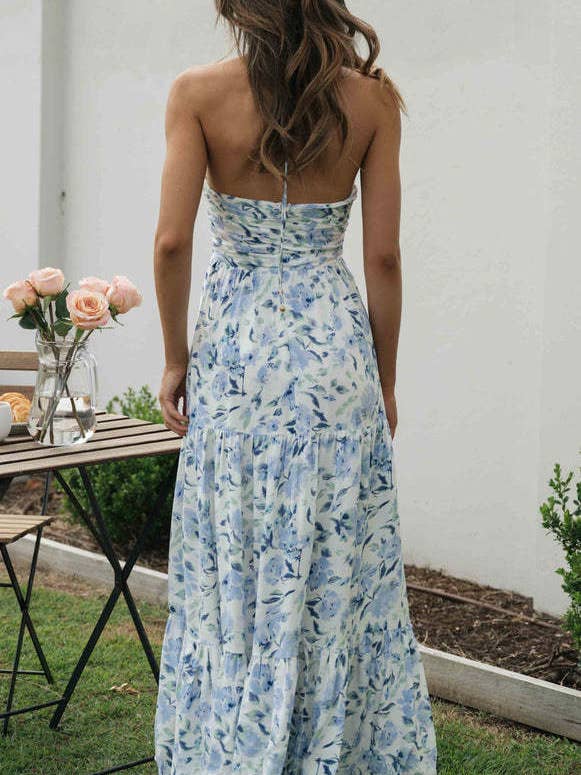 Rosa Clothing - Wholesale Dress - Women's - Plunge halter backless floral swing maxi sun dress