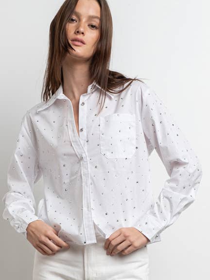 IT2710 Rhinestone Button Down Crystal-Embellished Shirt for wholesale by KIWI