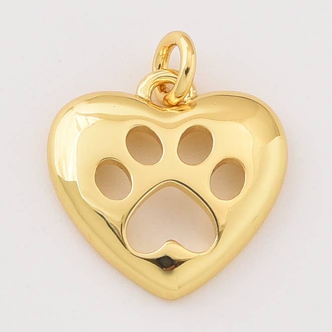 Guldpläterad hjärta tassavtryck charm husdjur minnesmärke CP2284 för wholesale av Beads Creation