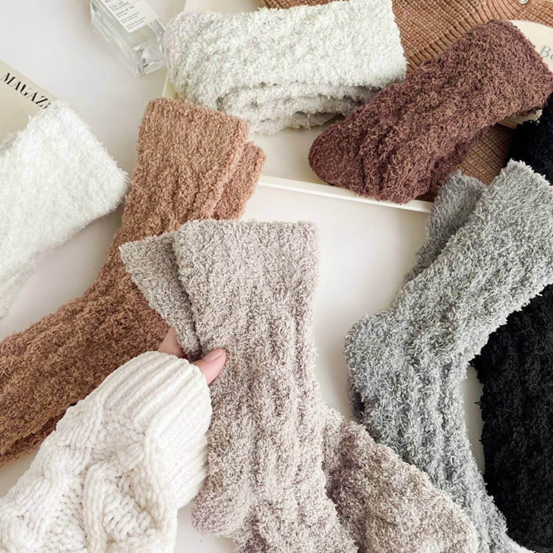 Funkyrel® Atzbranding Limited - Vendita all'ingrosso Calzini - Donna - Calze in pile coral morbido a tinta unita Rufia7