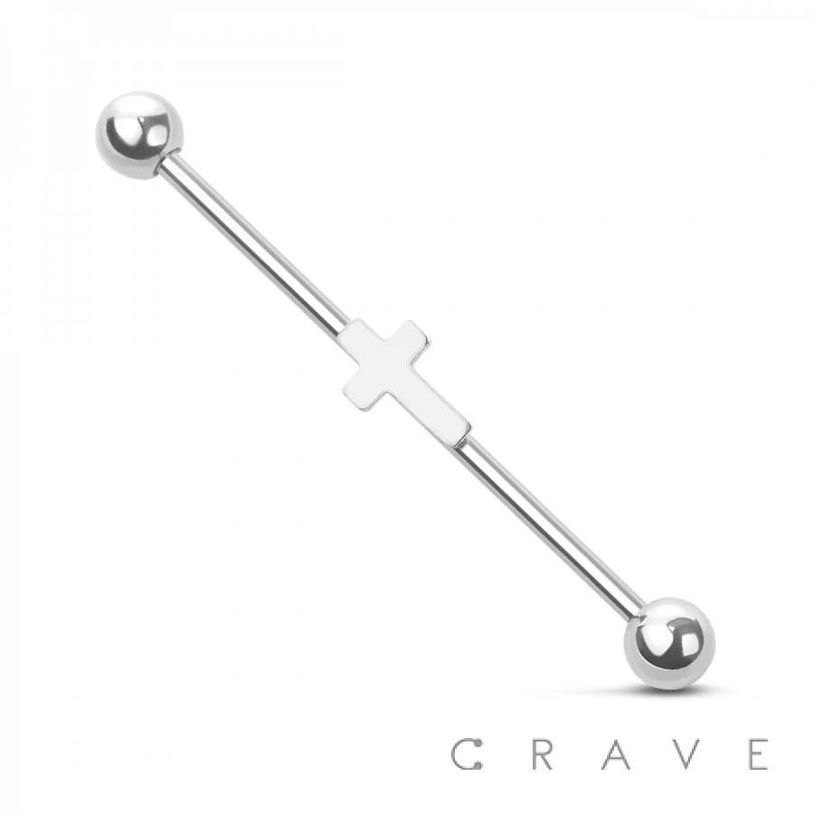 CRAVE – wholesale Jewellery – Men's – PLAIN CROSS 316L SURGICAL STEEL INDUSTRIAL BARBELL0