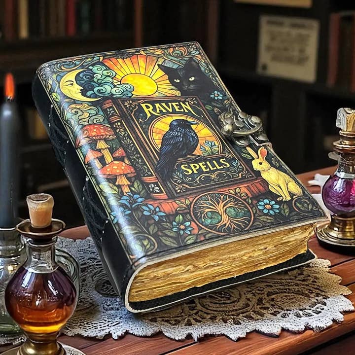 Raven Spells Leather Journal: Gothic Witchcraft Grimoire for wholesale by MNM HANDICRAFTS