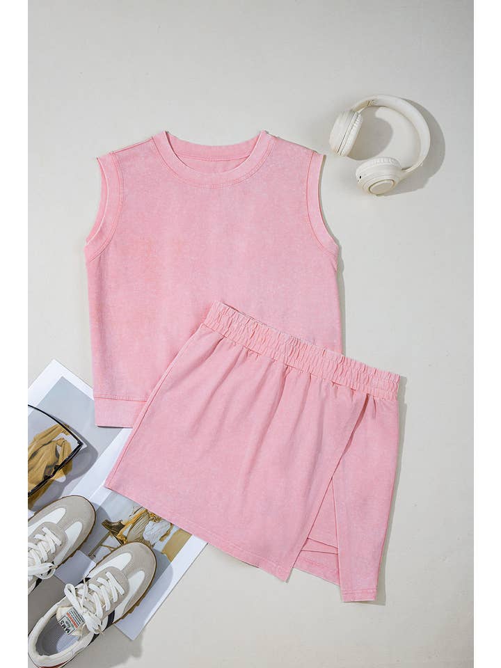 PRETTY BASH - Wholesale Top & Skirt Set - Women's - Mineral Wash Tank Top and Lined Split Skirt Set30