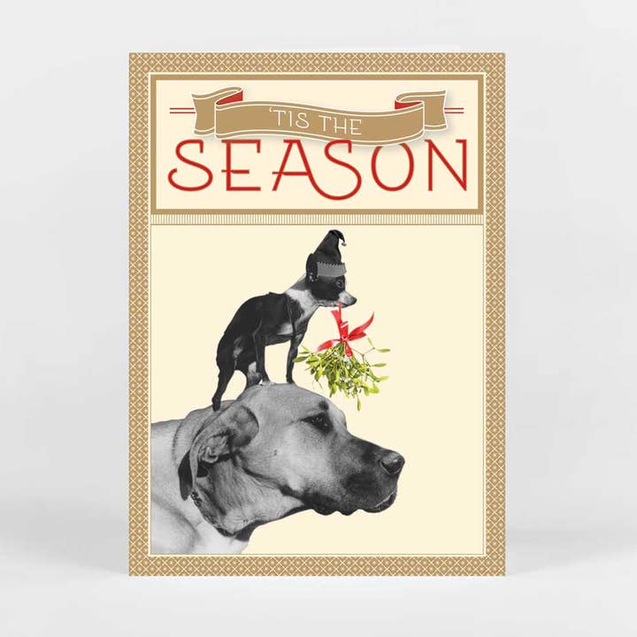 Zwei Hunde mit Mistelzweig Feiertagskarte für den Großhandel von Potluck Press