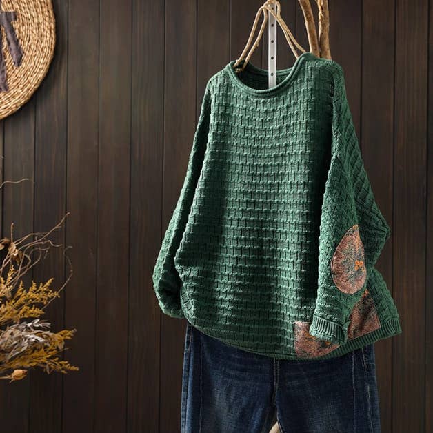 Whisper Mint - Wholesale Knitted jumper – Women′s - Vintage Patchwork Cotton Knit Sweater for Women