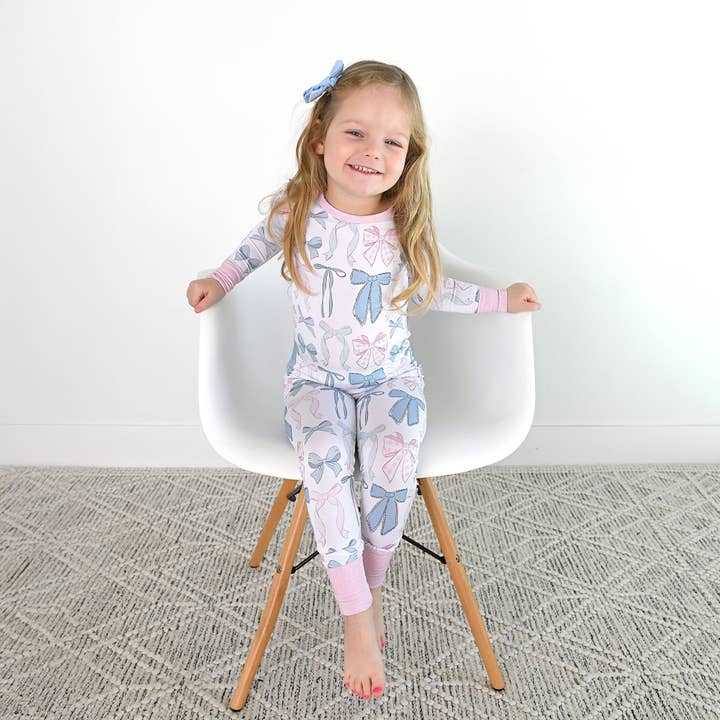 Gigi and Max - Wholesale Sleepwear Set - Kids - Samantha Bows TWO PIECE - NO BUTTON Bamboo Kids Lounge