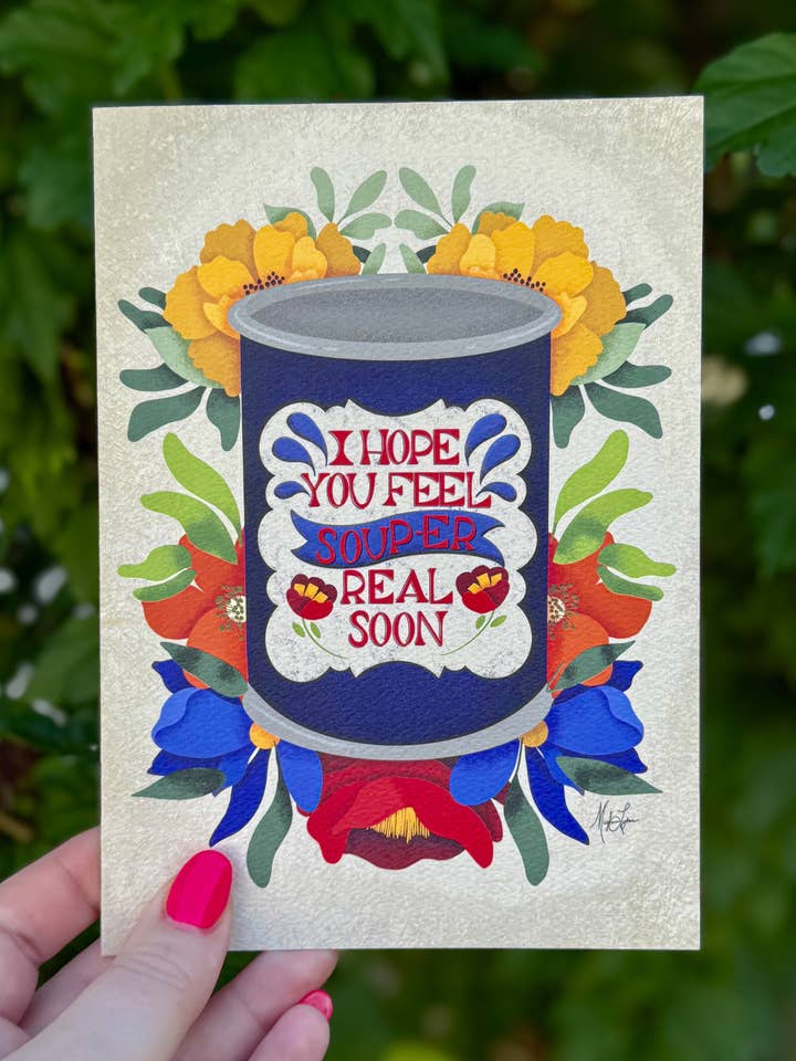 Souper Well Get Well Card – Cute Soup Can Illustration for wholesale by Meghann Lynne Designs