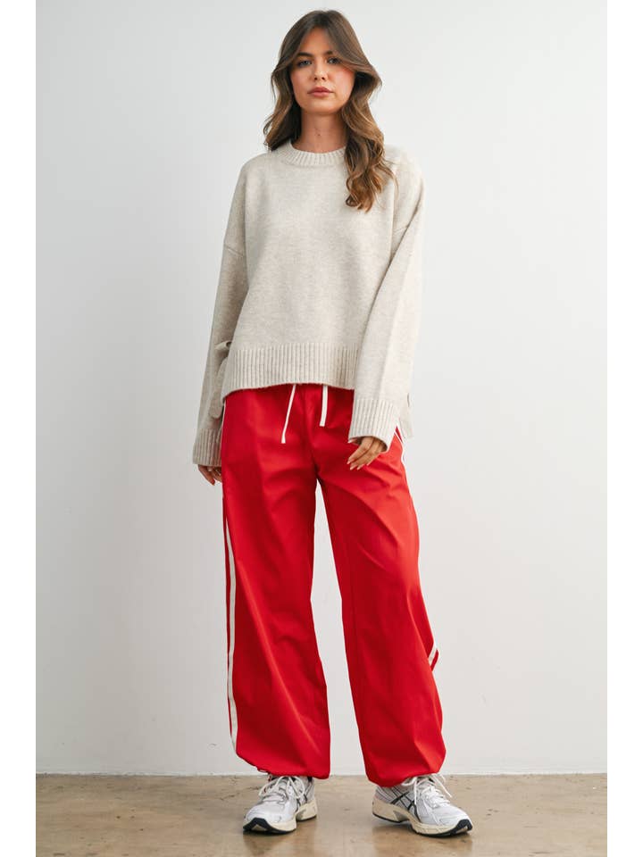 BUTTERMELON - Wholesale Sweatshirt - Women's - Tie Split-Hem Crewneck Long Sleeve Top - BMW79005