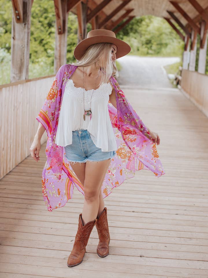 Repurposed Sari Duster Kimono for wholesale by Ellemairco