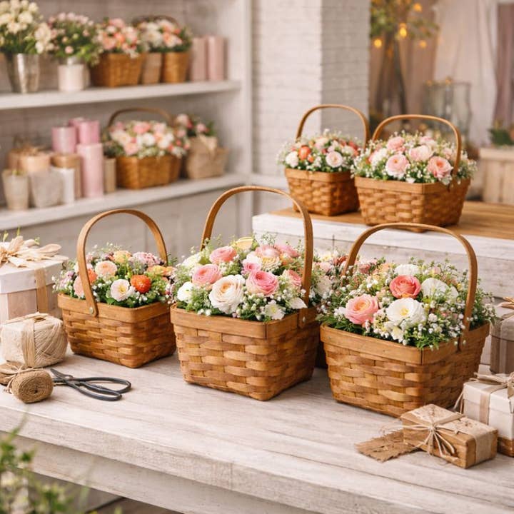 SWS BASKETS AND HOME DECOR – Großhandel Korb – Pflanzkorb-Set für Blumen mit Auskleidung, geflochtene Holzspäne4