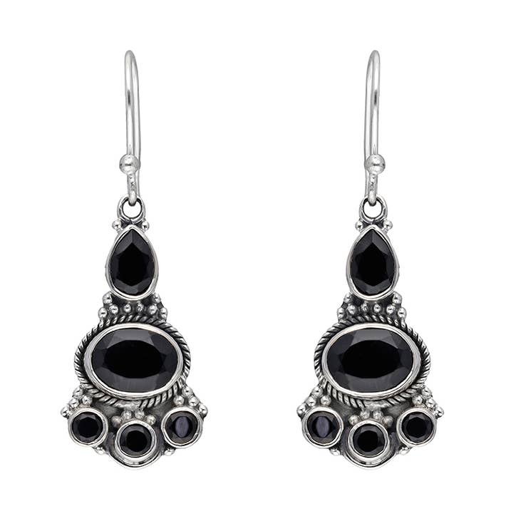 Sterling Silver Black Onyx Dangle Earring RLE25145 for wholesale by Tiramisu