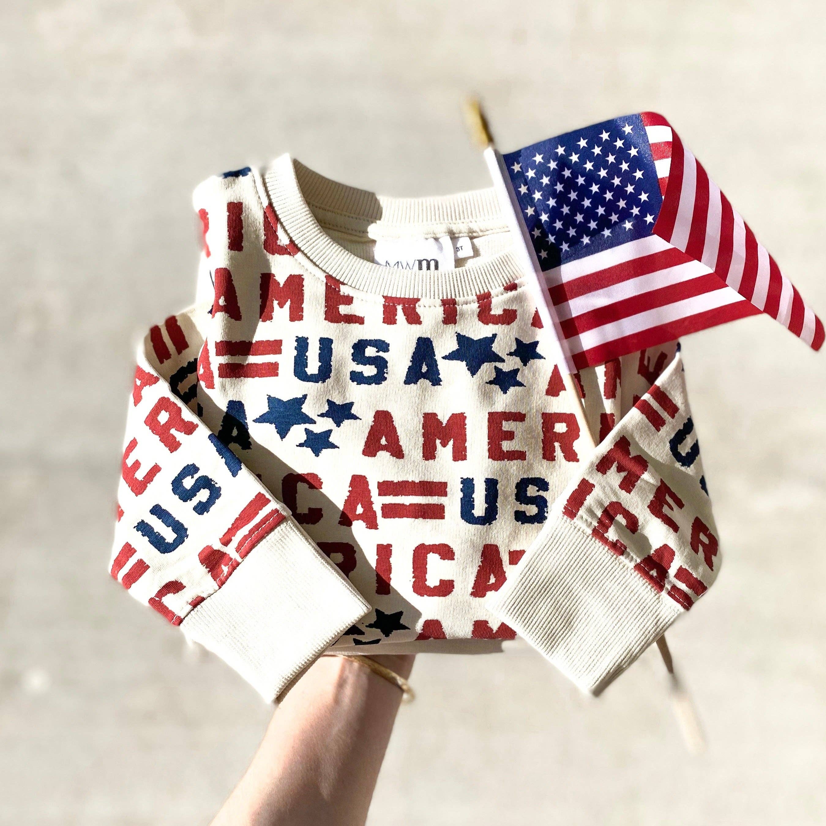 Red White Blue Lightweight America USA Graphic Pullover for wholesale on Faire