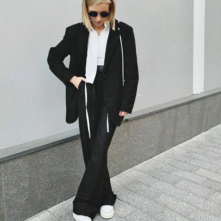 Marayn - Wholesale Pants - Women's - Black WideLeg Trousers High Waist Flowy Modern Fit21