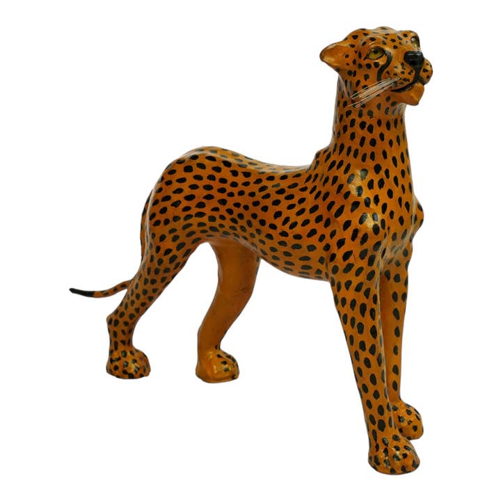 Handmade Leather Cheetah Statue | Eco-Friendly Wildlife Decor | Indian Artisan Animal Figurine for wholesale by Something wild