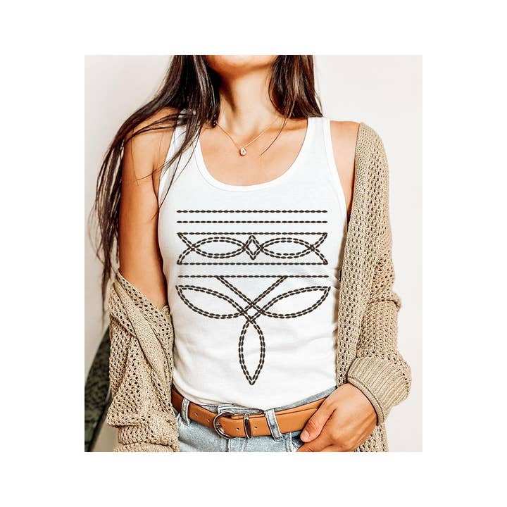 COLORBEAR - Wholesale Tank Top - Women's - Western Boot Stitch Graphic Racerback Tank Top