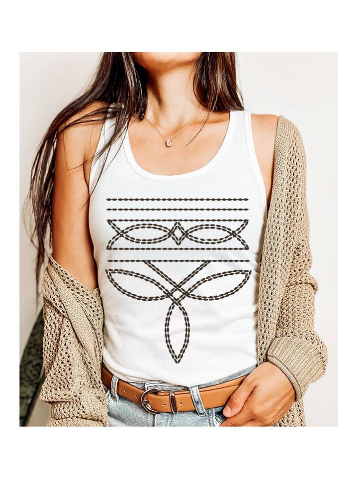 Western Boot Stitch Graphic Racerback Tank Top for wholesale by COLORBEAR