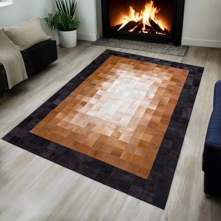 Brown & Black Cowhide Rug, Handmade Natural Cowhide Area Rug for Interior Design for wholesale by Karelias And Sons