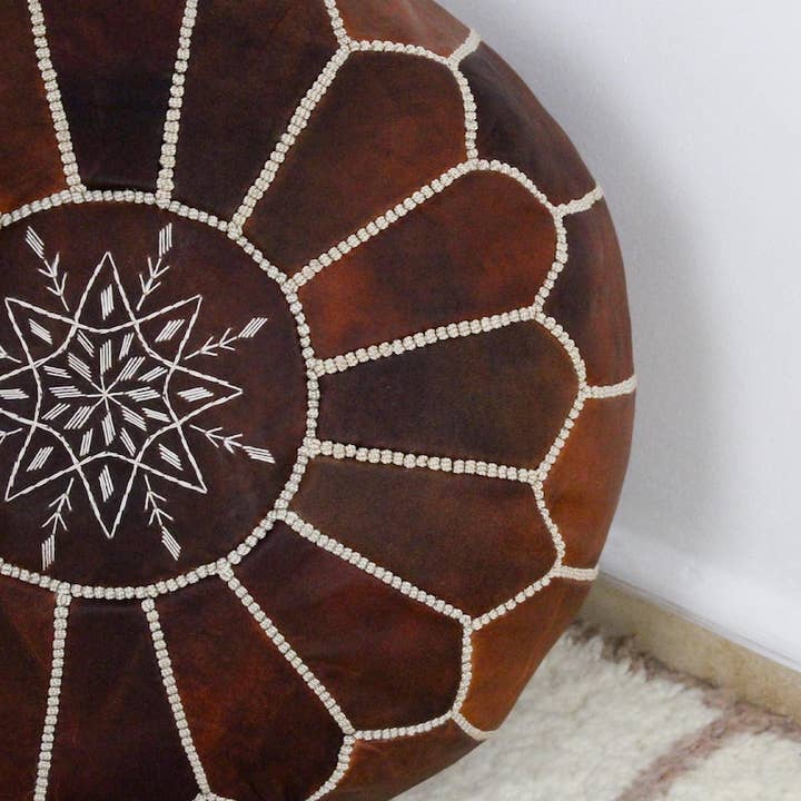 craftberber - Wholesale Poef - Marokkaanse poef ottomaan woondecoratie, ronde leren voetenbank