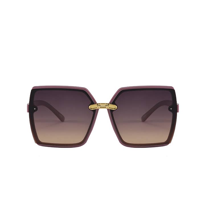 Prime Opticals – wholesale Sunglasses – Women's – F3222, Oversized Square Frame With Gold Decor Arm Sunglasses1