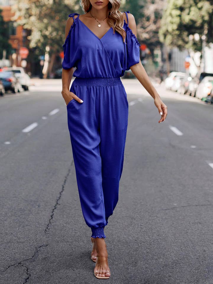 eLook – Großhandel Jumpsuit – Damen – SZ1-J9004 Schulterfreier Wickeloverall mit gesmokter Schulterpartie19