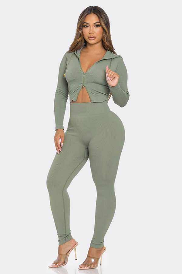 Lime All the Time - Wholesale Activewear Set - Women's - 2 Pcs Seamless Long Sleeve Hoodie and Highwaist Legging Set16