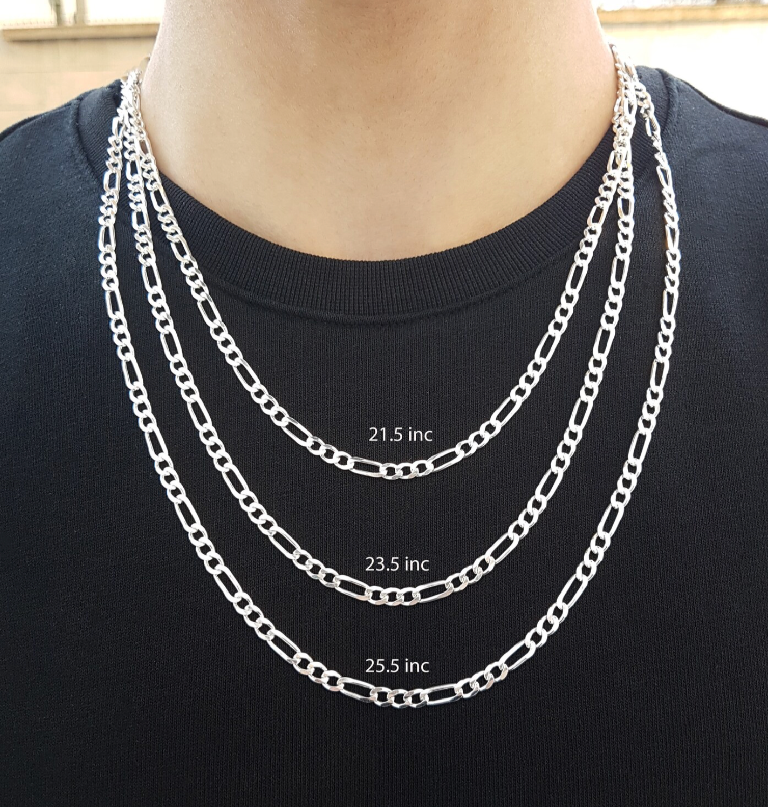 SilverLiza - Wholesale Link & Chain Necklace - Silver 925 Figaro 7mm Chain Necklace2