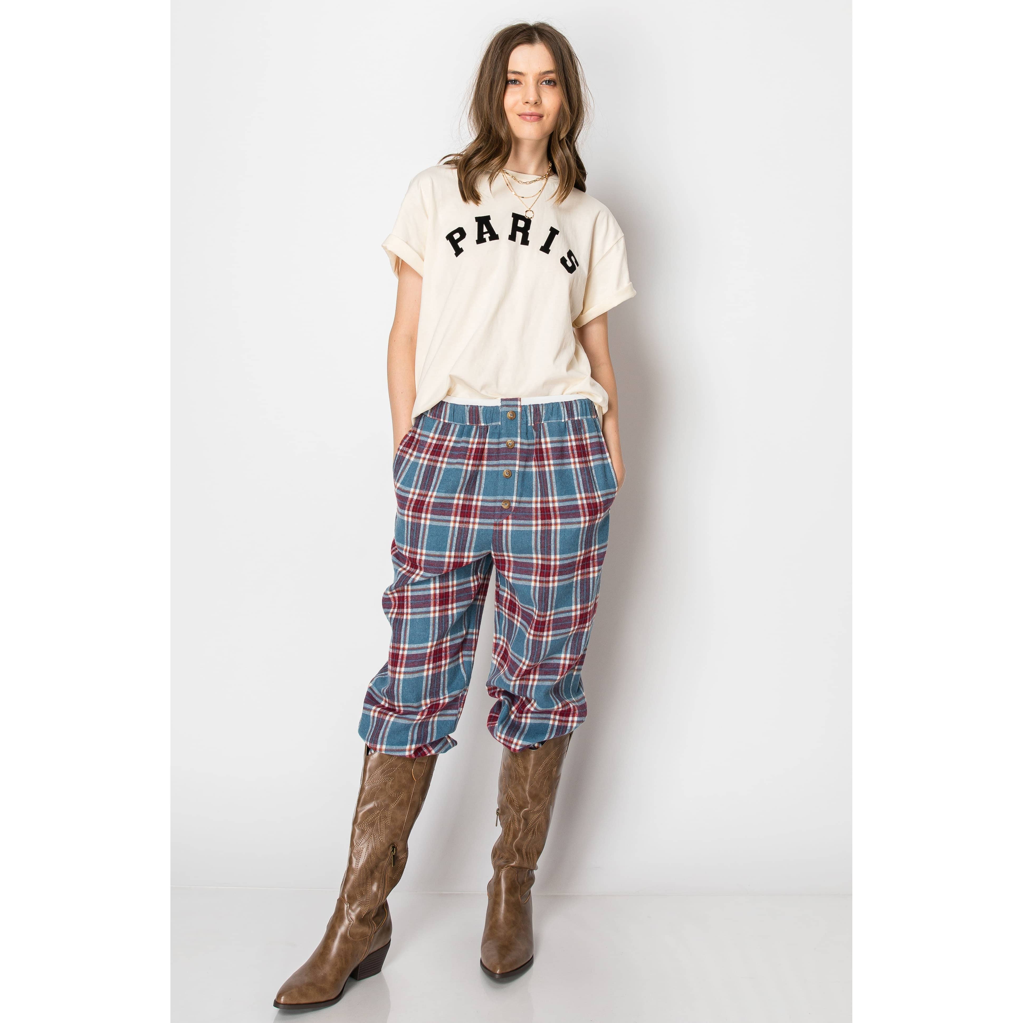 SKYLAR ROSE - Wholesale Pants - Women's - Flannel Plaid Pajama Boxer Wide Leg Lounge PANTS3