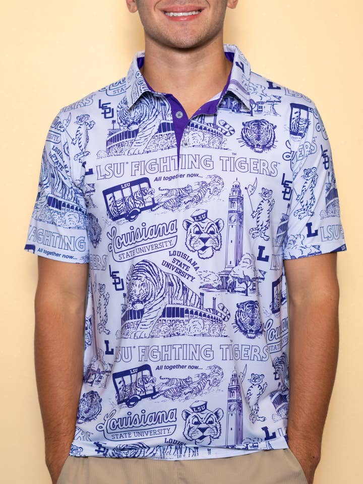 Wholesale | LSU Vintage Logos (Licensed) | Men's Polo (Grey) for wholesale by BOMB DESIGNS