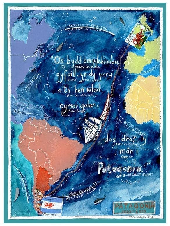 Affiche de carte de Patagonie pour la vente par Driftwood Designs