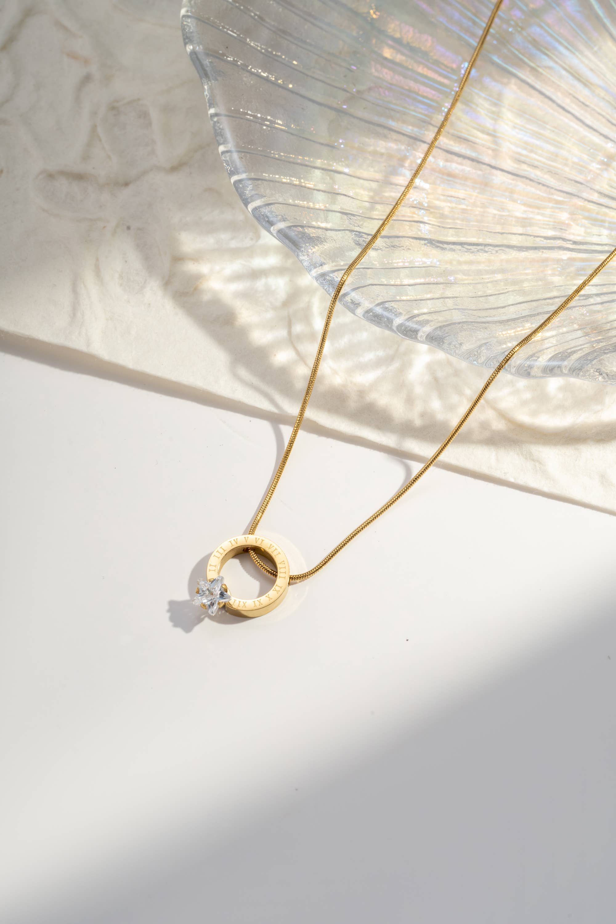 COSMOS – wholesale Pendant/charm necklace – Stainless steel necklace with zircon circle Roman numerals4