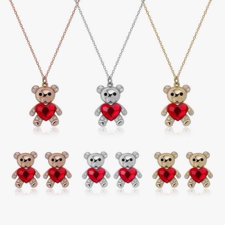 Lovely Teddy Bear Earrings & Necklace Jewelry Set for wholesale by Meissa Jewelry
