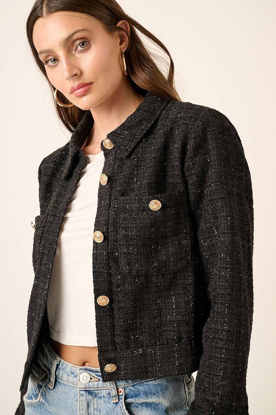 mittoshop - Wholesale Jacket - Women's - TWEED COLLARED CROP JACKET3