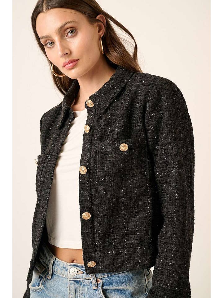 mittoshop - Wholesale Jacket - Women's - TWEED COLLARED CROP JACKET1