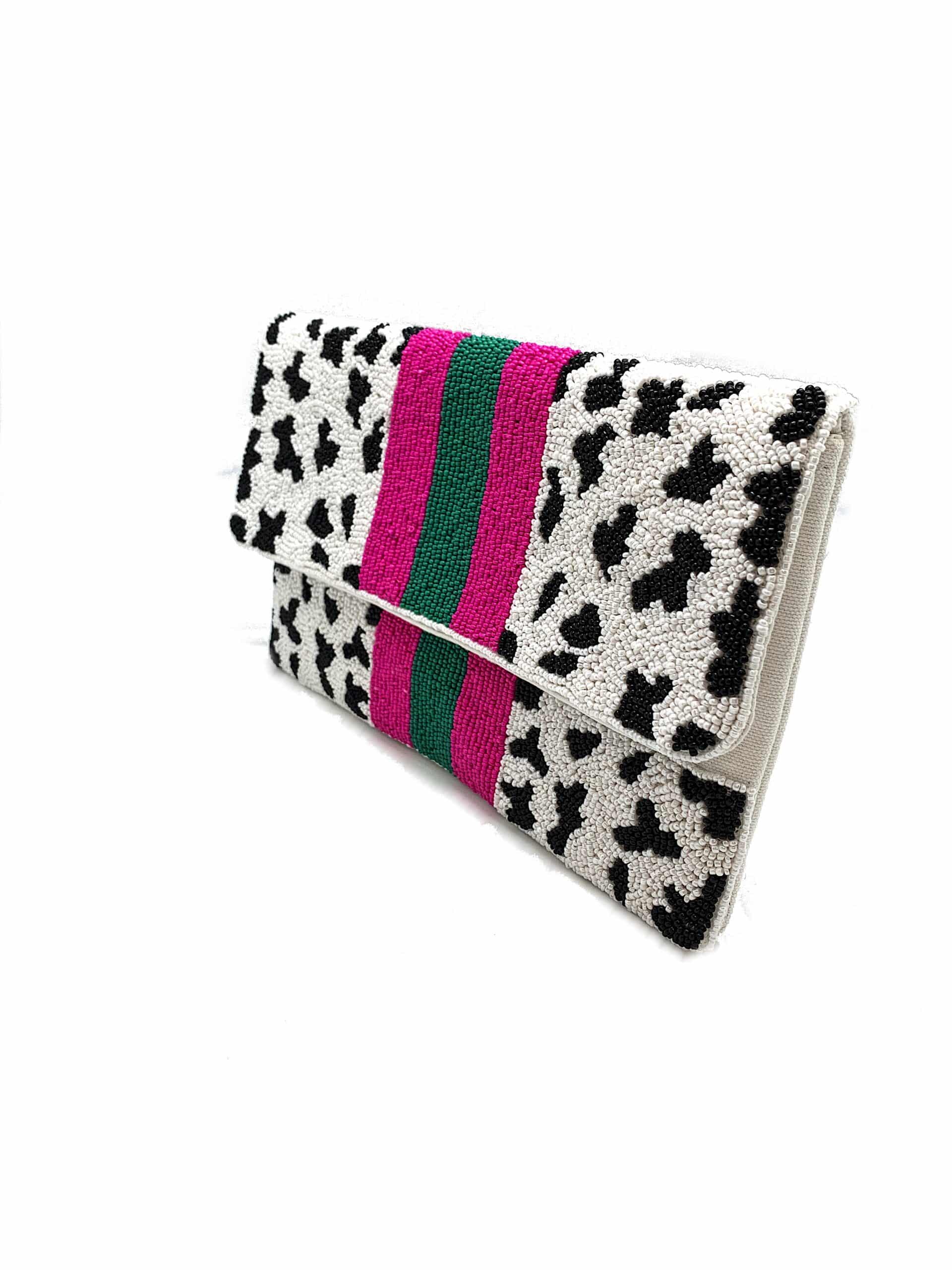 Pizzazz, Inc. - Vente Pochette – femme - POCHETTE GUÉPARD À RAYURES FUCHSIA/VERTES2